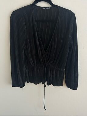 Zara Black Pleated Ribbed Top - Sleek Vertical Texture